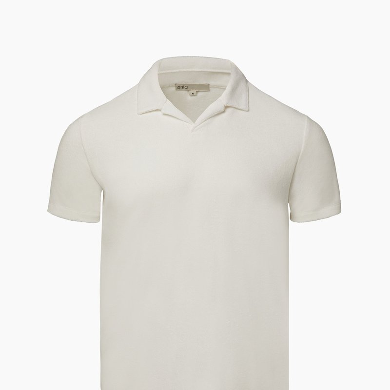 Shop Onia Towel Terry Johnny Collar Polo In White