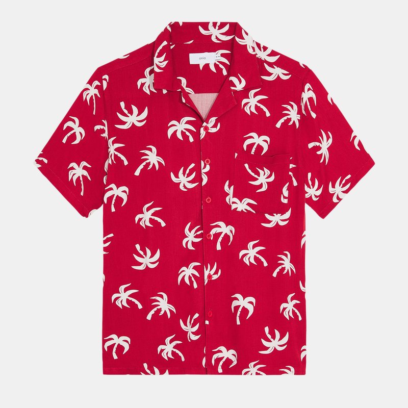 Onia Vacation Geo Palms Shirt In Red Rock