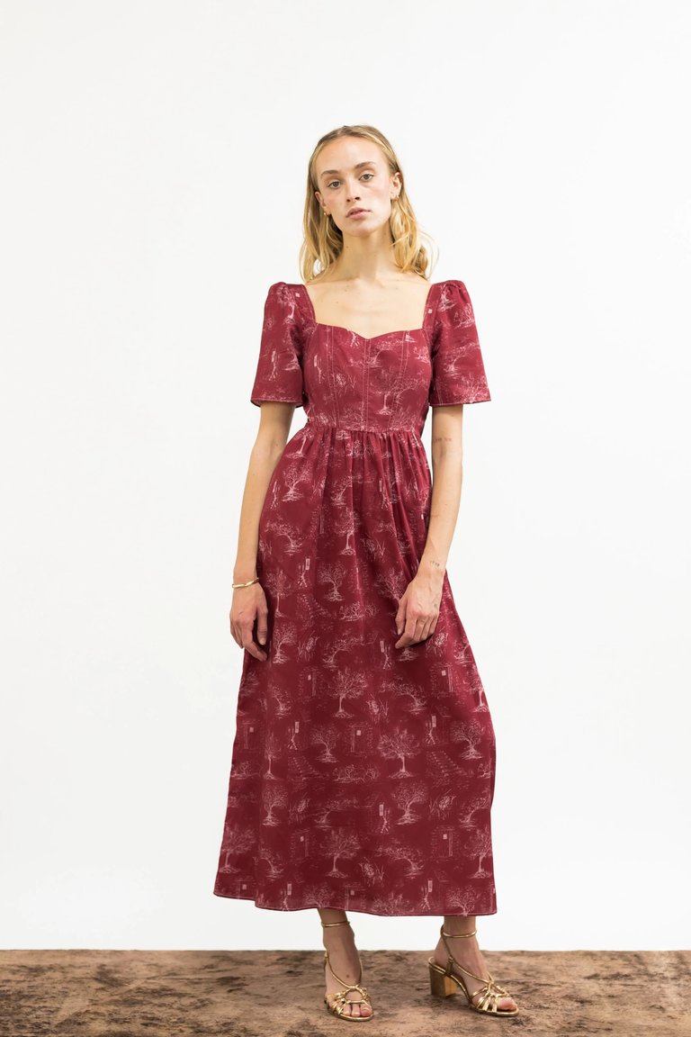 Beatrice Maxi Dress with Sweetheart Neckline / Ruby Red + Alabaster Cotton Toile - Ruby Red + Alabaster Cotton Toile