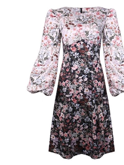 Onīrik Daphne Midi Dress With Bust Seam Detail And Blouson Sleeves / Mixed Black And Milky White Florals Cotton product
