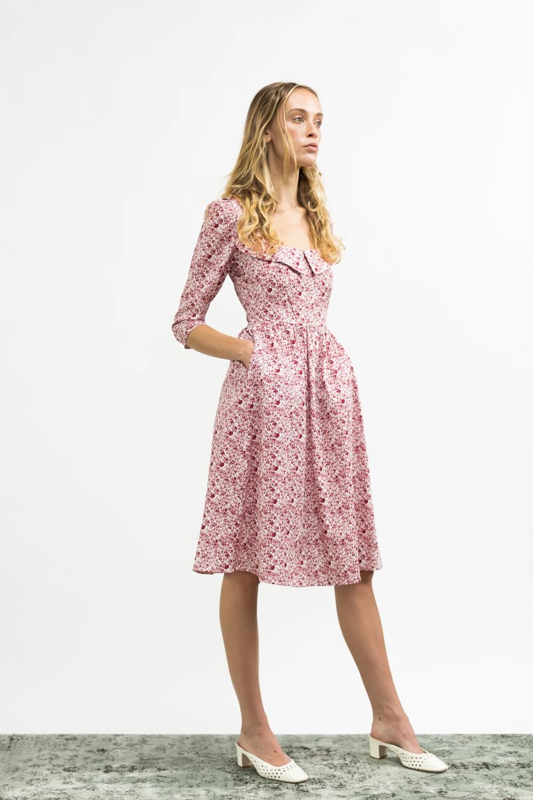 Marisol Dress / Pink (Ruby Red on Milkly White) Cotton Floral - Pink (Ruby Red on Milkly White) Cotton Floral