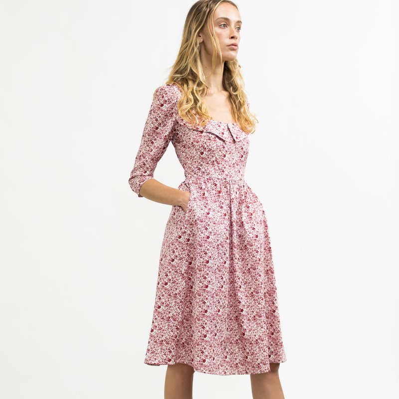 Onīrik Marisol Dress / Pink (ruby Red On Milkly White) Cotton Floral