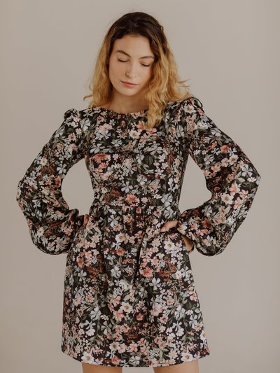 Onīrik Sadie Bateau Neck Mini Dress With Corset Seam Details / Black Floral Cotton product