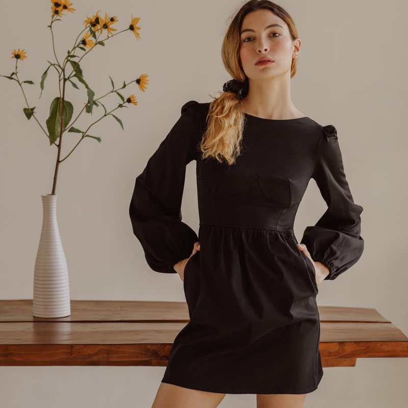 Onīrik Sadie Bateau Neck Mini Dress With Corset Seam Details In Black
