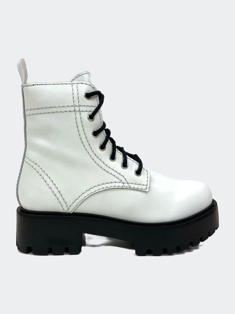 Smooth White Combat Boots - White