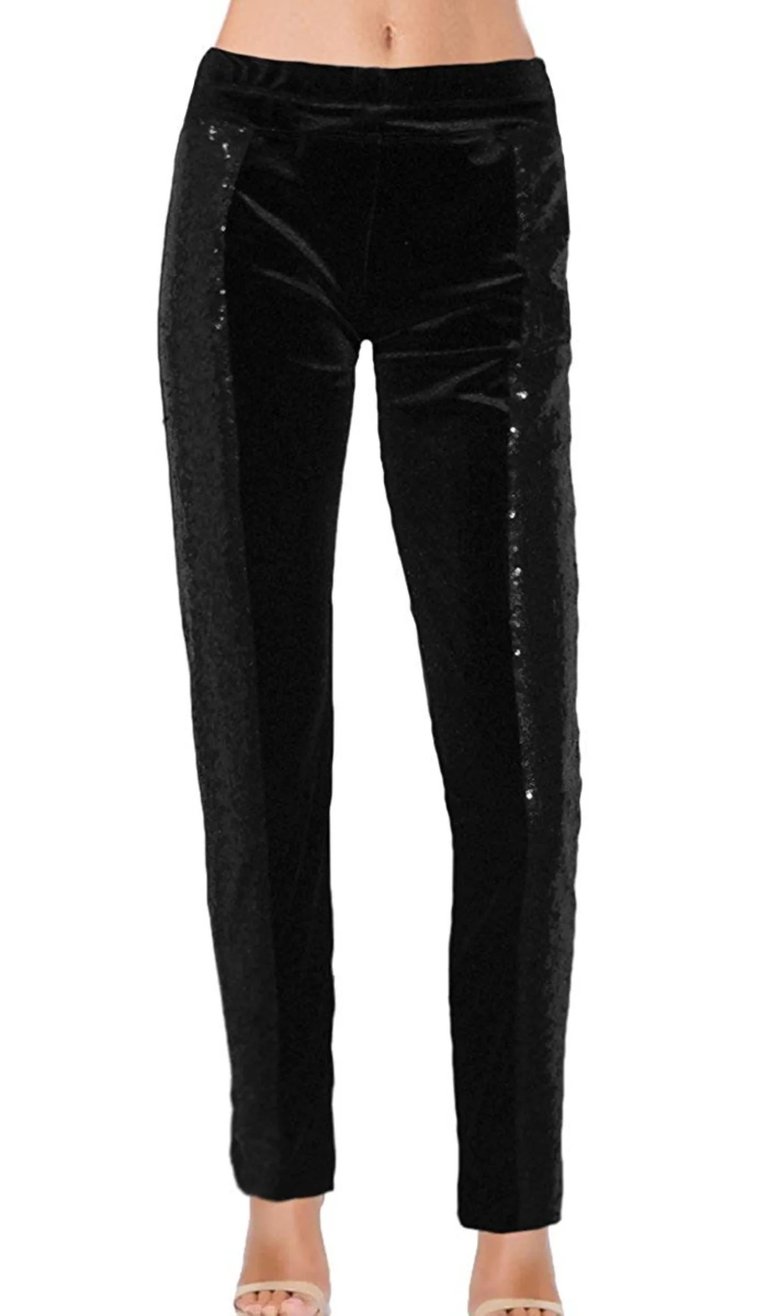 Ooh la la Black Pencil Leg Fully Lined Sequin Pant With Velvet Straight Leg  Pencil Leg Or Cuff | Verishop