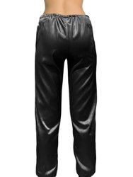 USA Made Ooh La La Stretch Satin Fully Lined Cuffed Joggers With Crystal Embellished Drawstring - Black