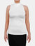 USA Made Ooh La La Women Knit Sleeveless Mock Turtleneck Top Blouse with Cut in Shoulders - White