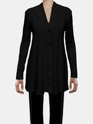 USA Made Ooh La La Women's Lightweight Flared Jersey knit Front Button Cardigan - Black
