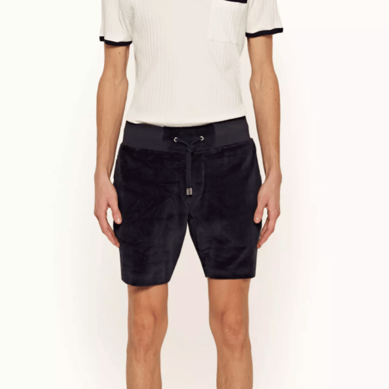 Orlebar Brown Afador Stripe Classic Fit Piping Seam Velvet Towelling Shorts In Black