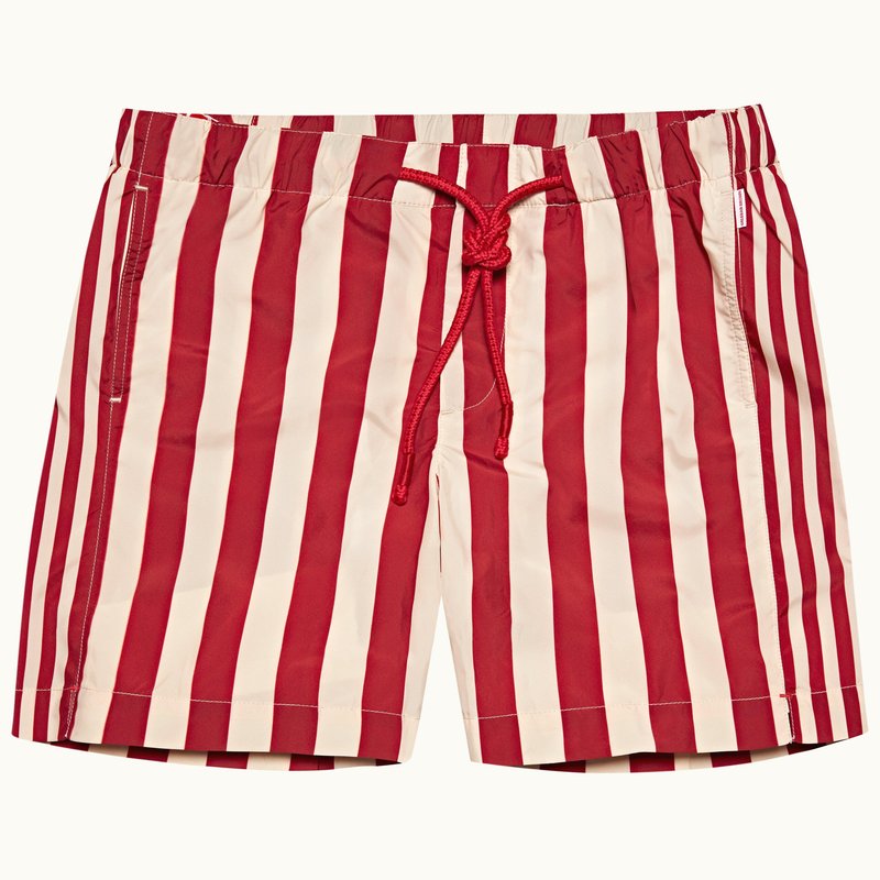 Orlebar Brown Bulldog Drawcord Mix Stripe Swim Shorts In Red
