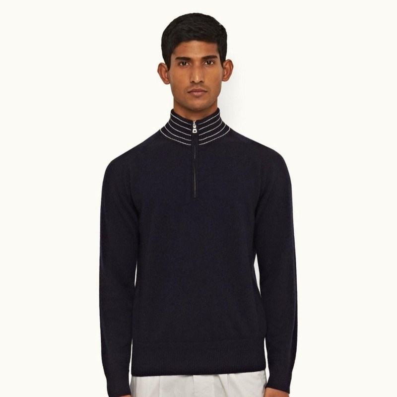 Shop Orlebar Brown Lennard Stripe Sweater In Blue