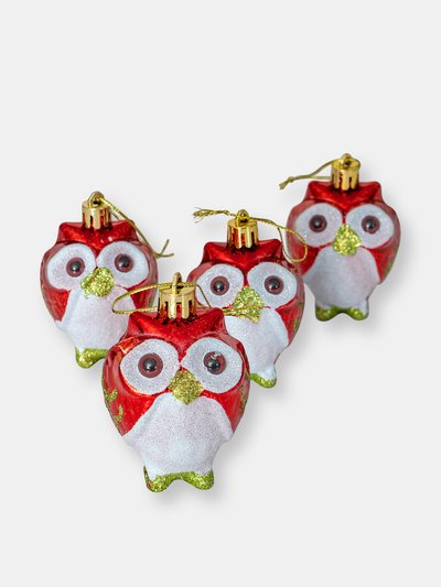 Ornativity Glitter Christmas Owl Ornaments - Snowy Glitter White and Red Animal Owls Christmas Tree Ornament Decorations - 4 Birds product