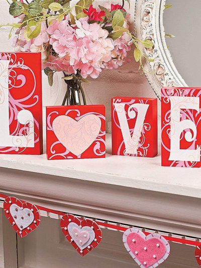 Ornativity Red Wooden Love Blocks - Valentine's Day Romantic Heart Wood Letters Block product