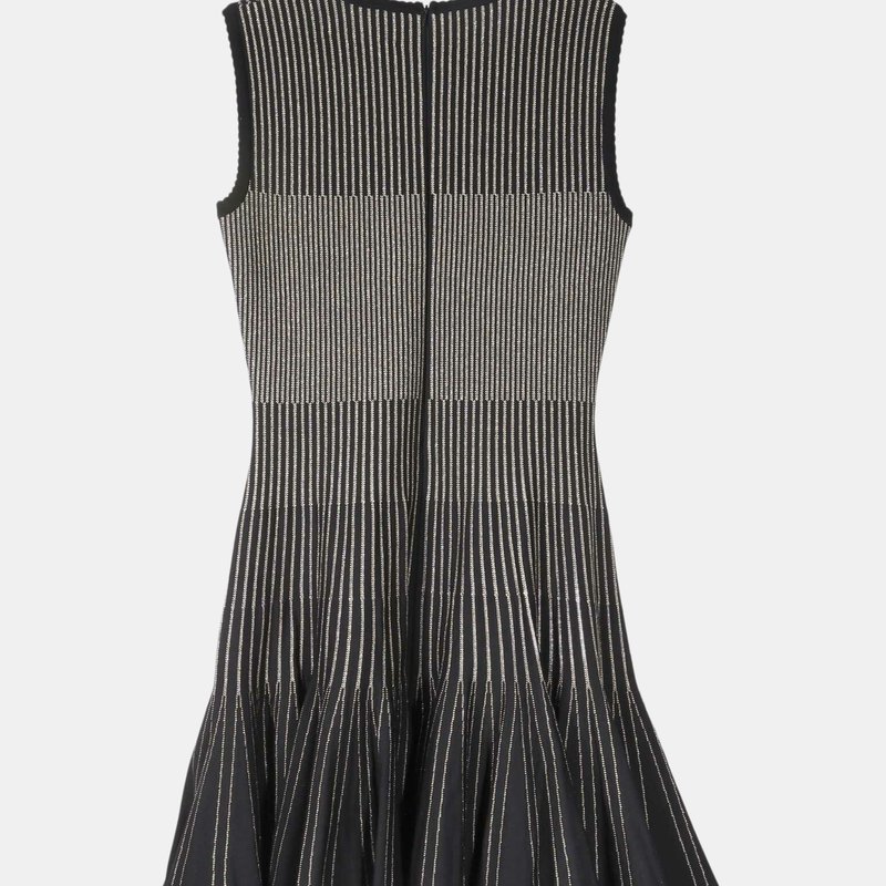 Shop Oscar De La Renta Women's Black / Gold Striped Flared-hem Crepe Mini Dress