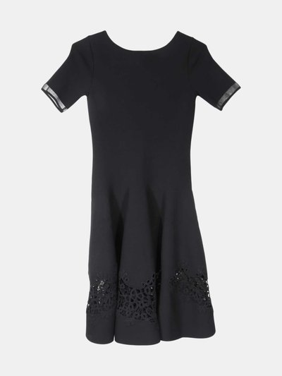 Oscar de la Renta Oscar De La Renta Women's Black Short Sleeve Embroidered Lace Hem Dress - S product