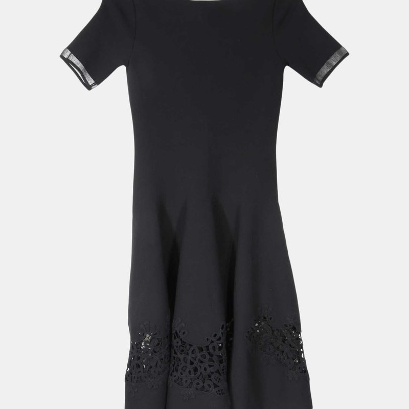 Oscar De La Renta Women's Black Short Sleeve Embroidered Lace Hem Dress