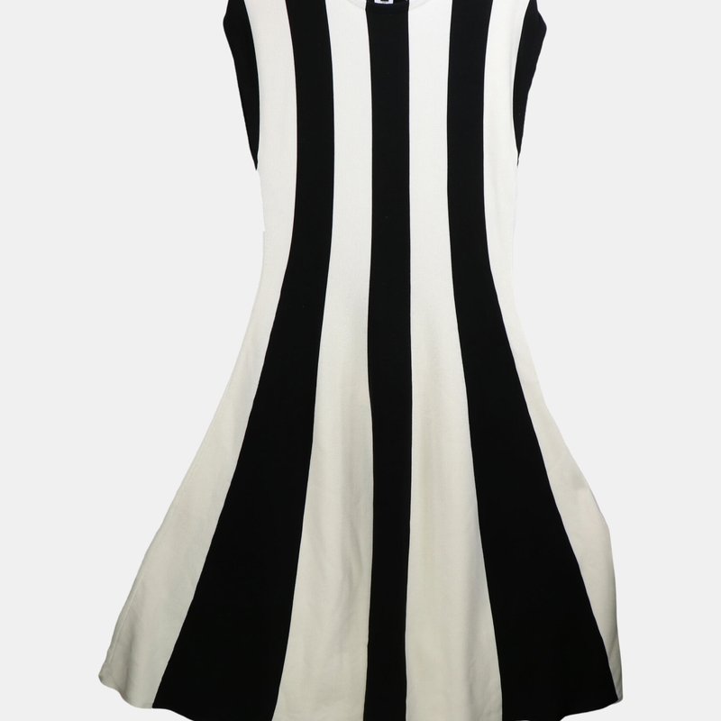 Oscar De La Renta Women's Black / White Sleeveless Striped Wool Dress