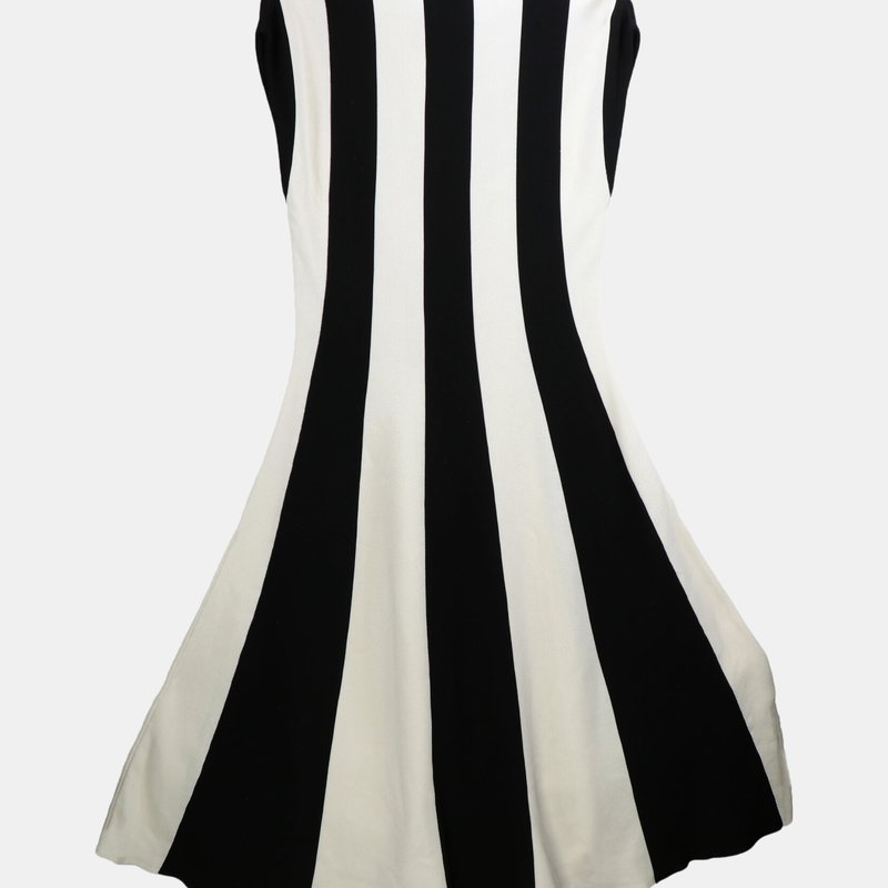 Shop Oscar De La Renta Women's Black / White Sleeveless Striped Wool Dress