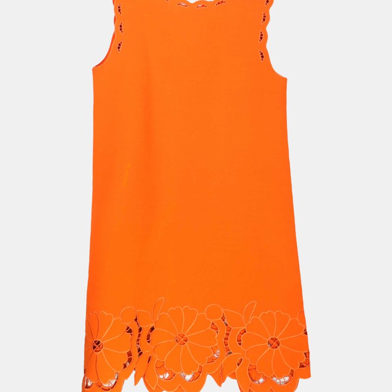 Shop Oscar De La Renta Women's Burnt Orange Sleeveless Crewneck Cut Out Hem Dress