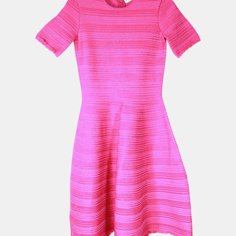 Oscar De La Renta Women's Shocking Pink Scalloped Jacquard Rib Stripe Silk Mini A-line Dre Dress