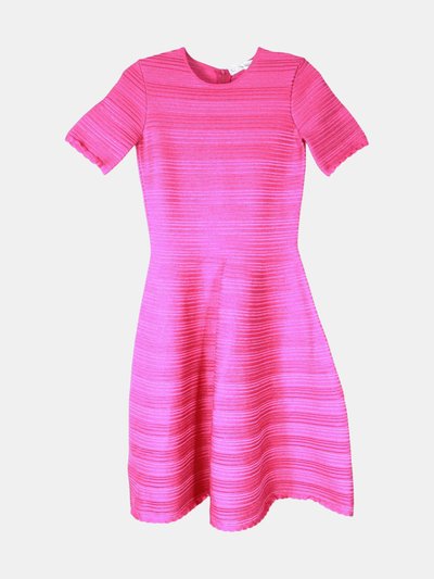 Oscar de la Renta Oscar De La Renta Women's Shocking Pink Scalloped Jacquard Rib Stripe Silk Mini A-Line Dre Dress - S product