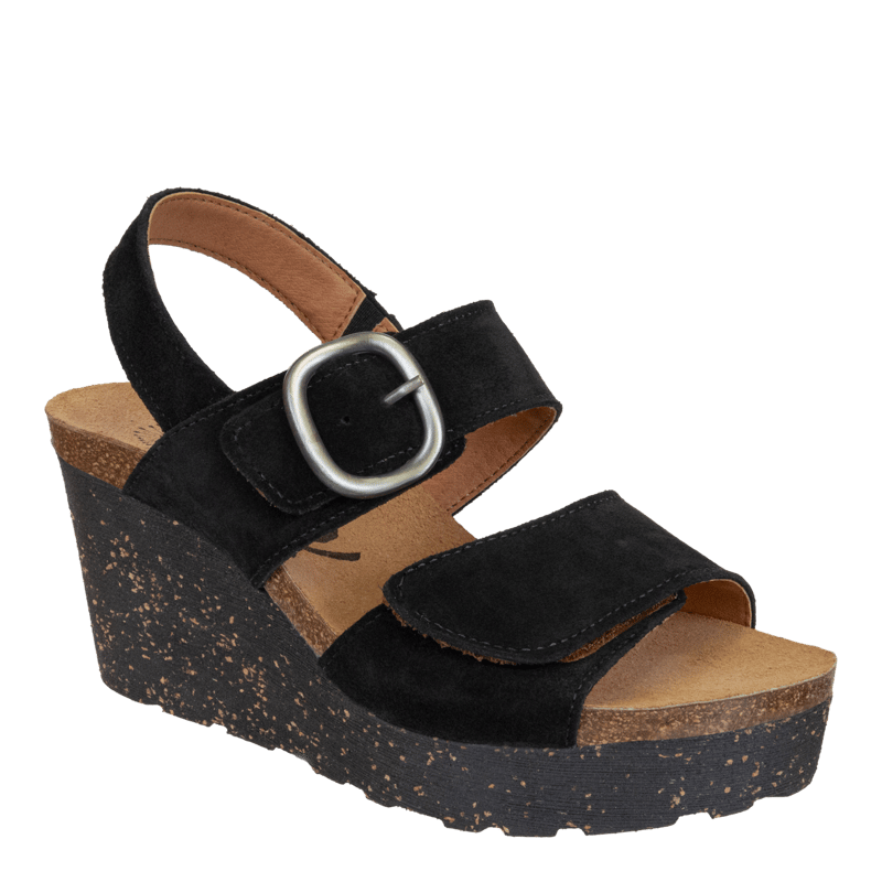 Shop Otbt Peasant Wedge Sandals In Black