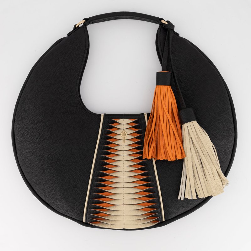 Otrera Women's Libertas Black & Orange Leather Shoulder Bag