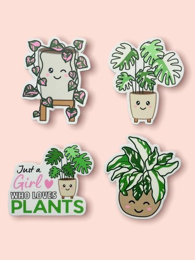 Ottos Grotto :: Stickers For Your Stuff Plant Mama Sticker Pack (4 Pack) Variegated Plants, Monstera, Pink Princess Philodendron, Girl Who Loves Plants product