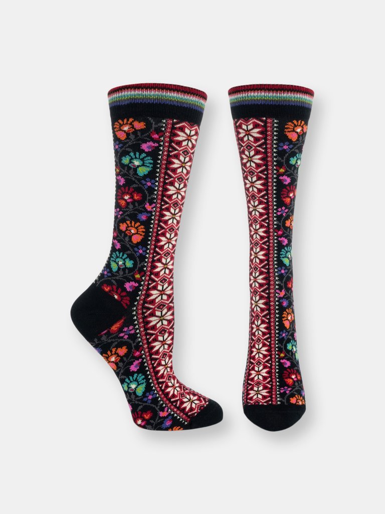 Floral Ribbons Sock - Black
