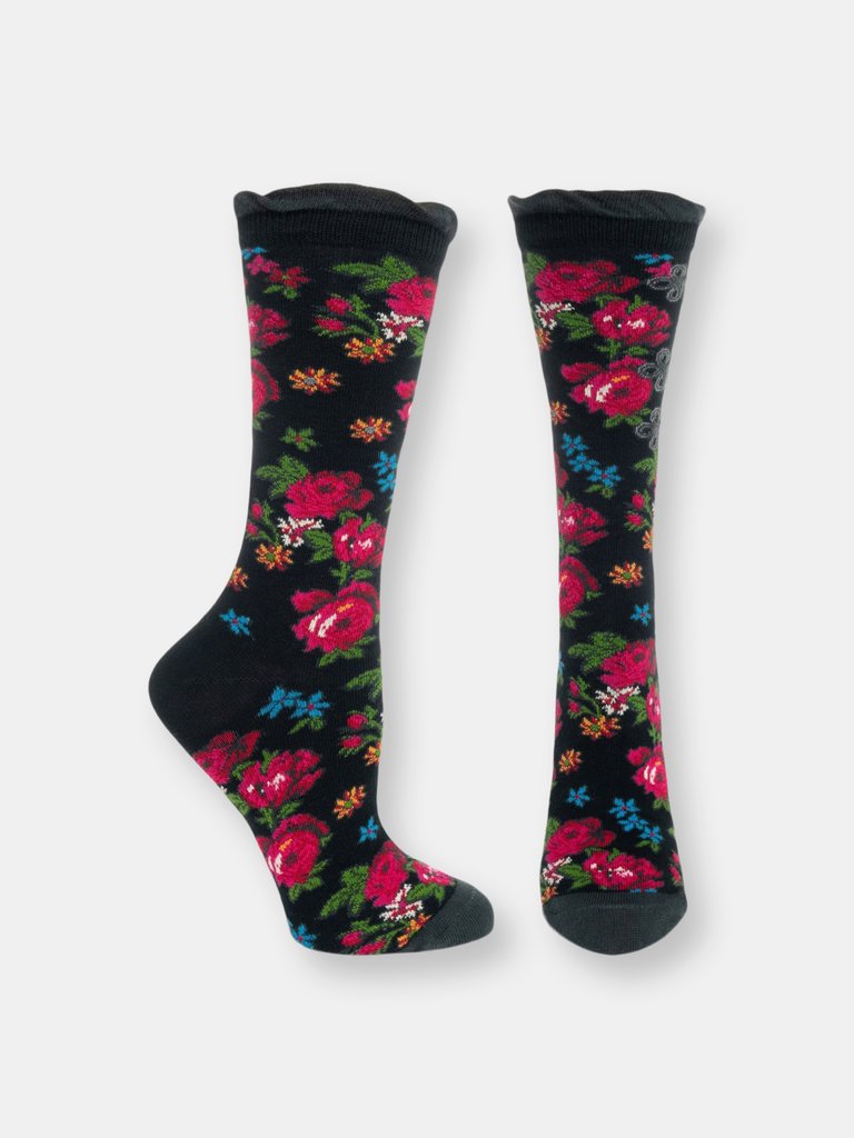Floral Scarf Sock - Black