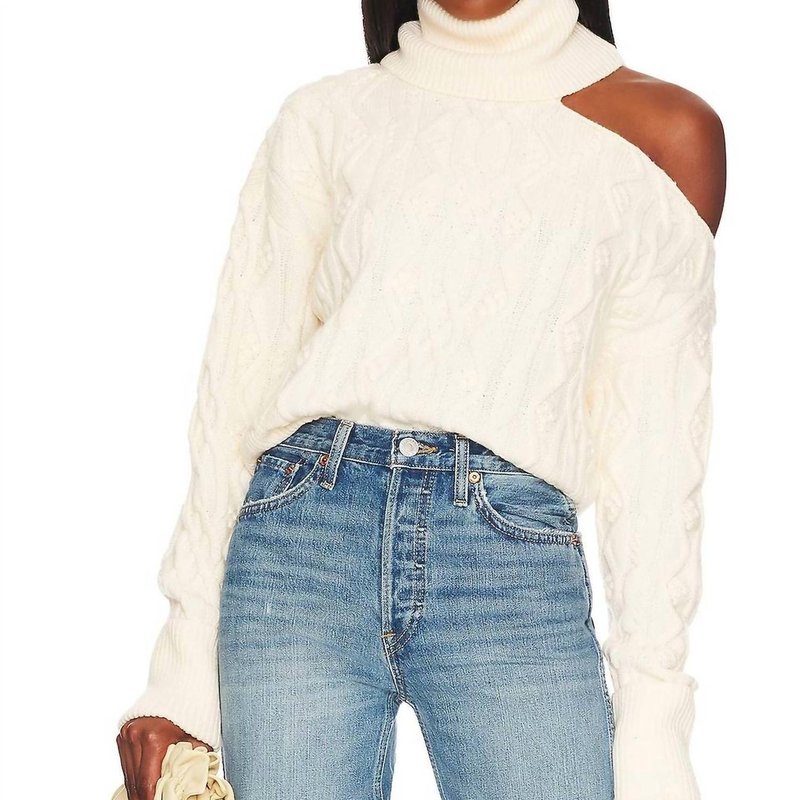 Shop Paige Cropped Cable Knit Raundi Sweater In White