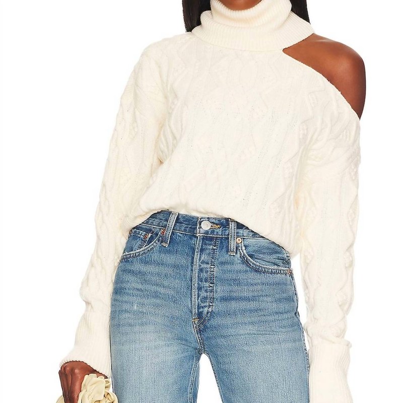 Paige Cropped Cable Knit Raundi In White