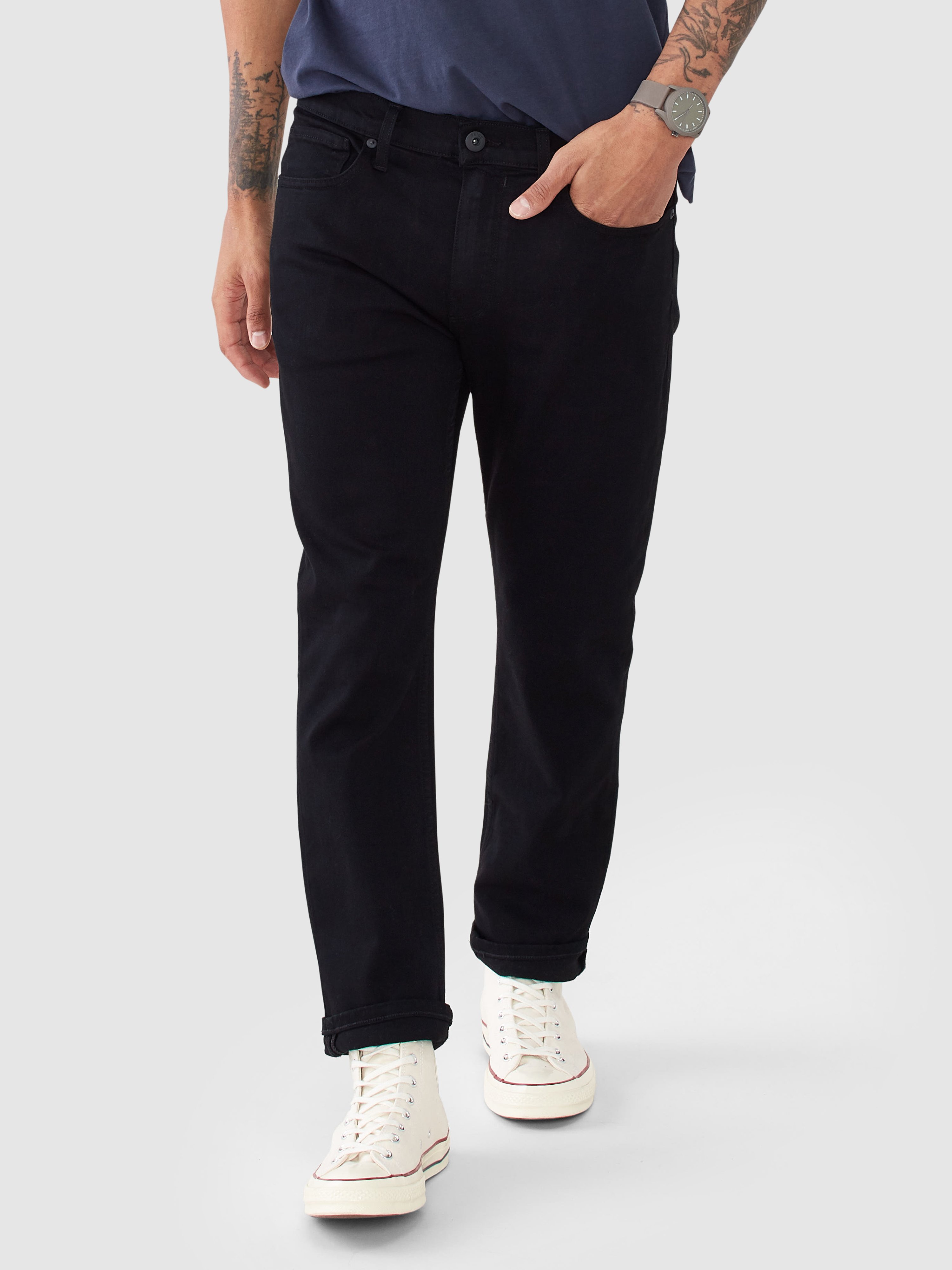 Paige Federal Slim Straight Jeans In Black Shadow