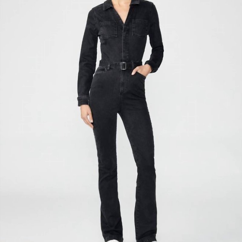 Shop Paige Manhattan Denim Jumpsuit In Black