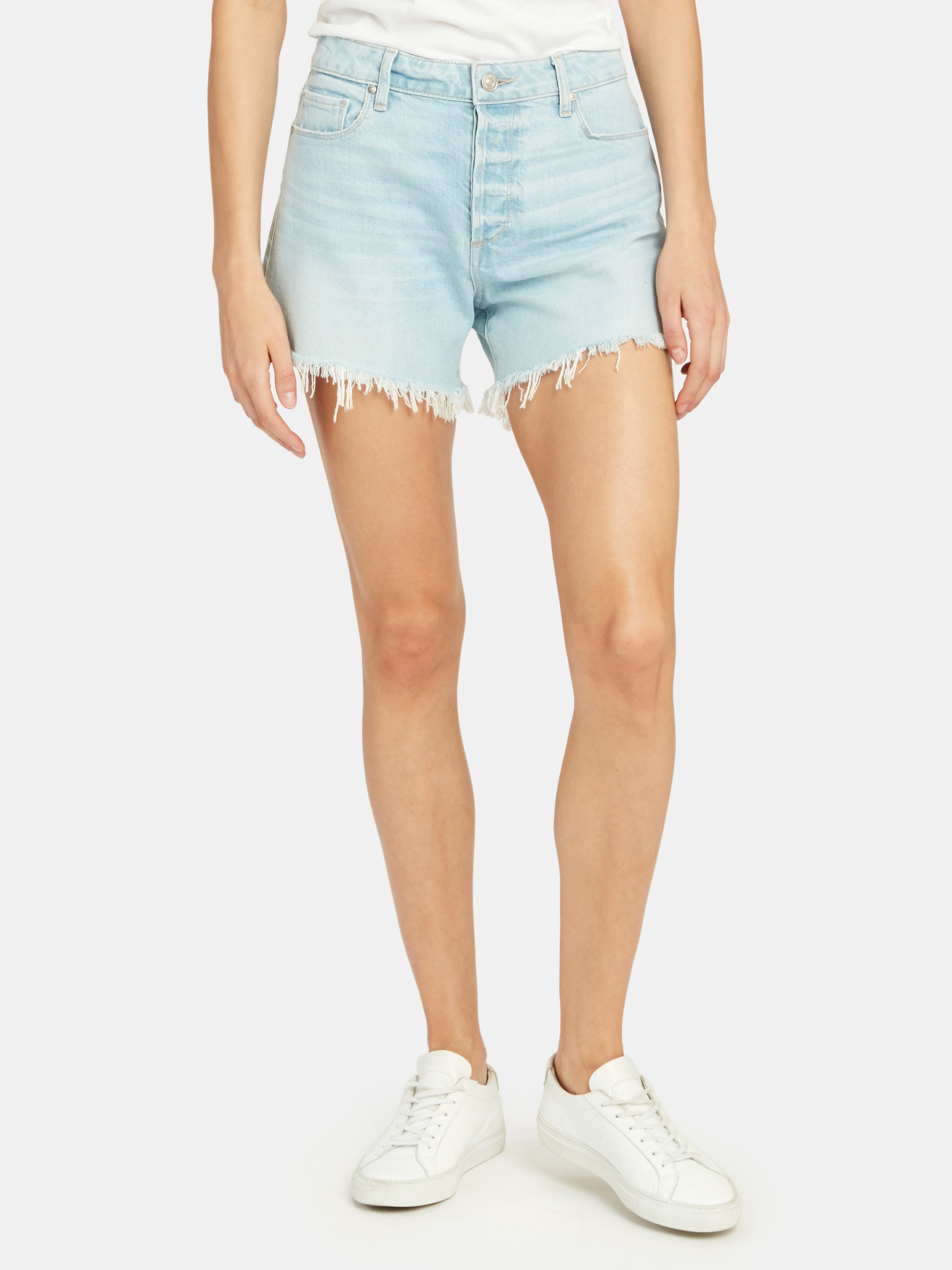 Paige Noella High Rise Cutoff Shorts In Francis Distressed