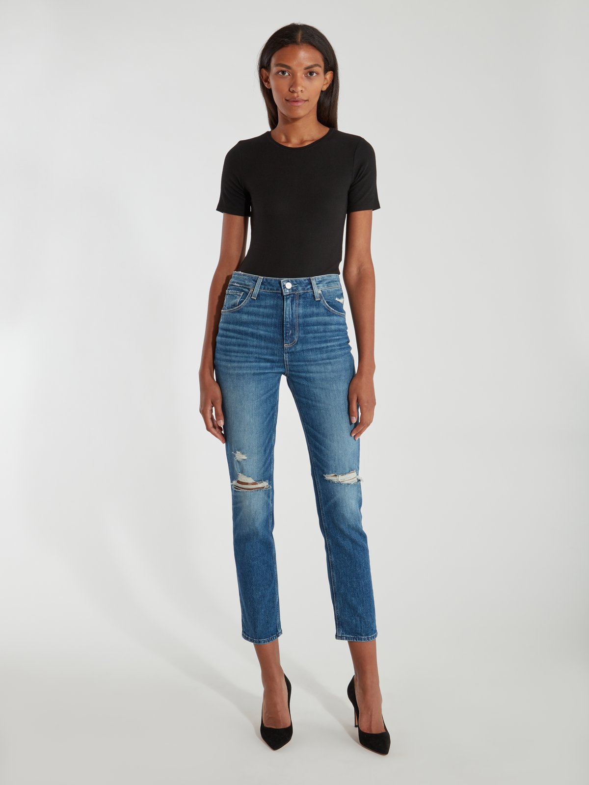 PAIGE Sarah Destructed High Rise Slim Straight Jeans | Verishop
