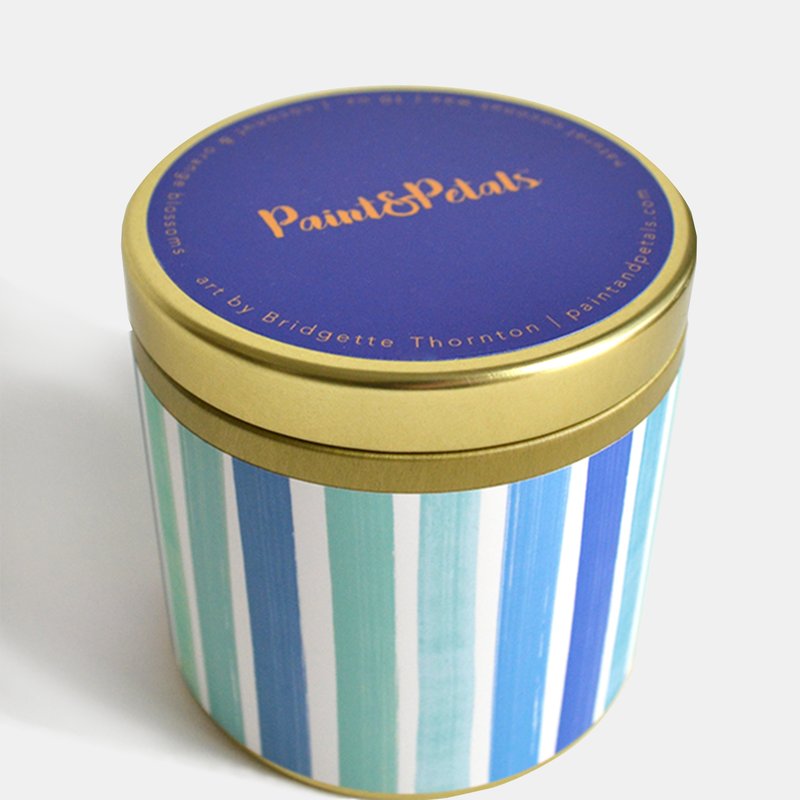Paint&petals Brushstroke Stripe Tin Candle In Blue
