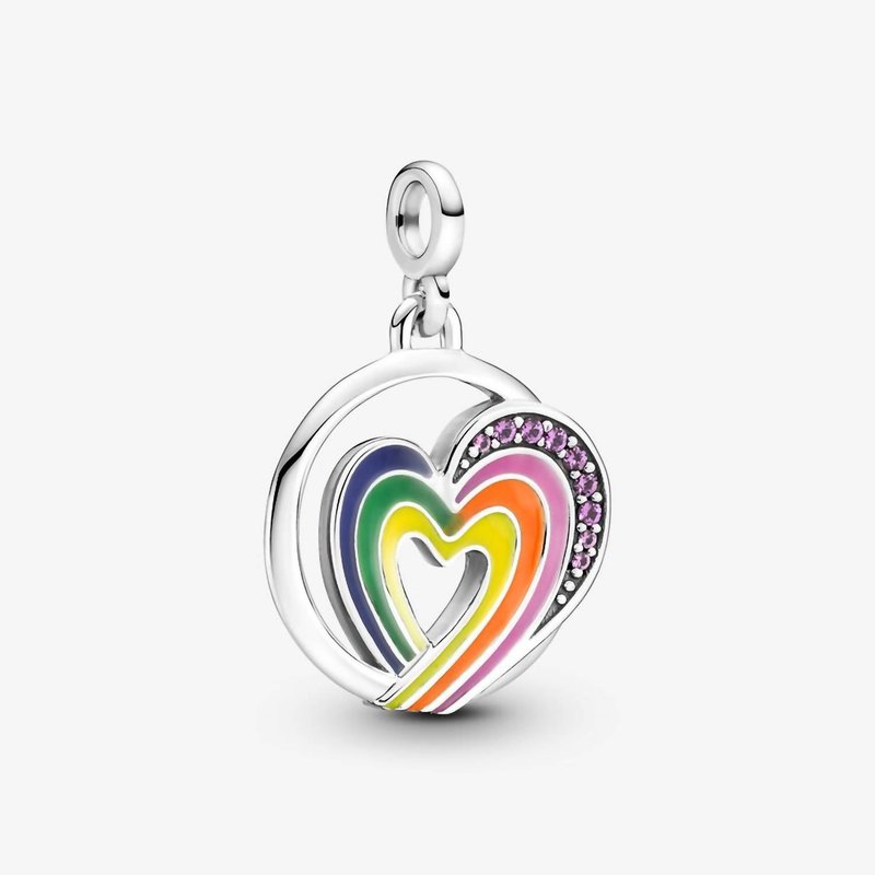Shop Pandora Rainbow Heart Of Freedom Medallion Charm In Multicolor In Green