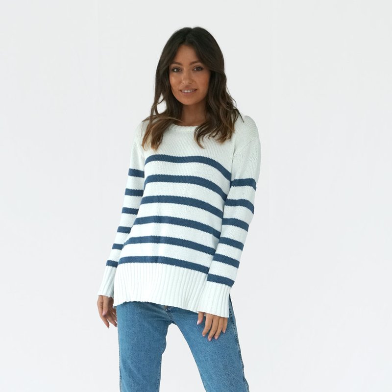 Paneros Clothing Jodi Stripe Sweater In White
