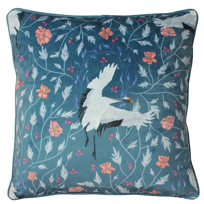 Paoletti Georgiana Botanical Throw Pillow Cover Slate Blue