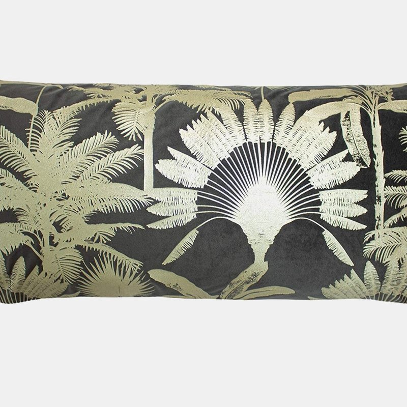 Paoletti Malaysian Palm Foil Printed Throw Pillow Cover In Black
