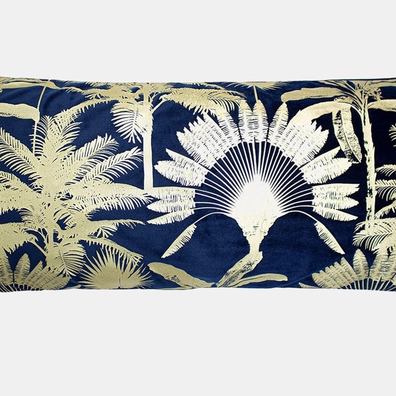 Paoletti Malaysian Palm Foil Printed Throw Pillow Cover In Blue