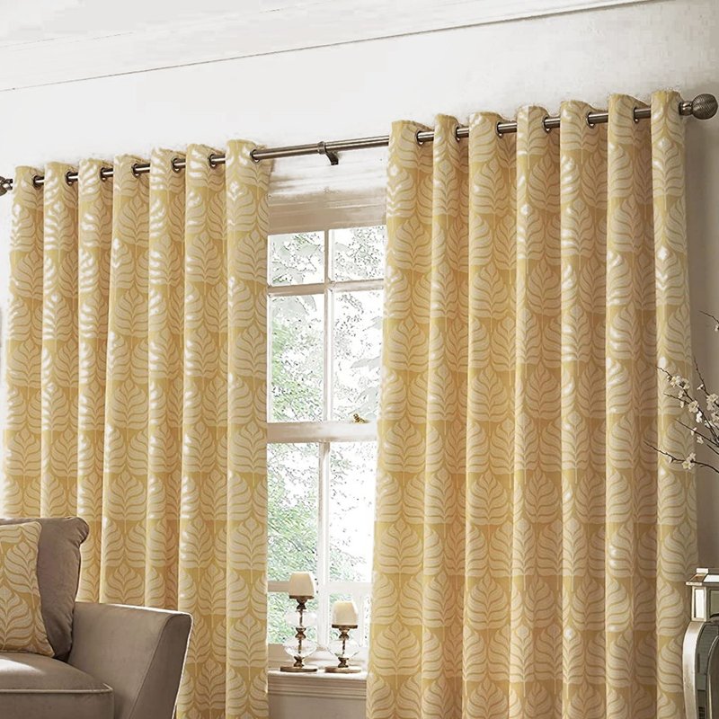 Shop Paoletti Horto Eyelet Curtains (ochre Yellow) (66in X 90in) (66in X 90in)