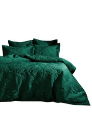 Paoletti Palmeria Velvet Quilted Duvet Set (Emerald Green) (Full) (UK - Double) - Emerald Green
