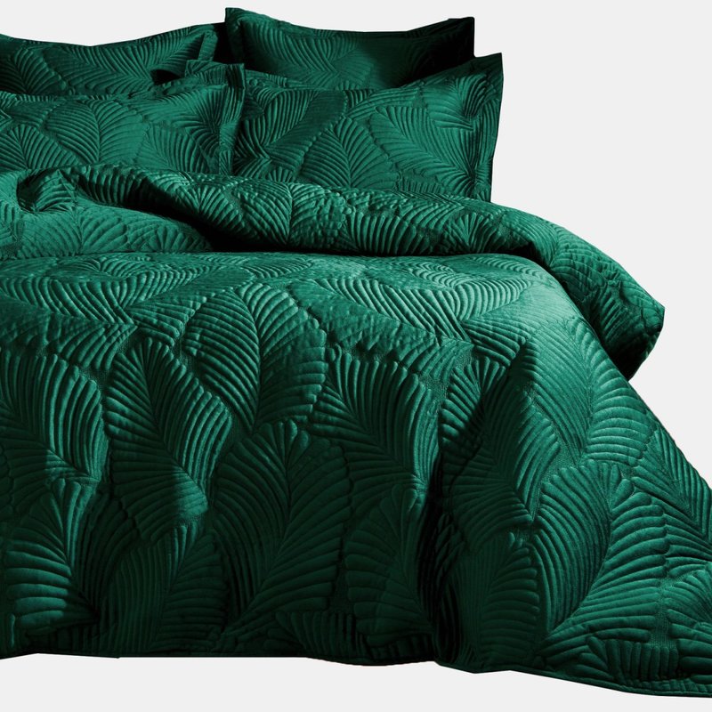 Paoletti Palmeria Velvet Quilted Duvet Set (emerald Green) (full) (uk