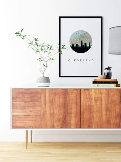 Paperfinch Cleveland, Ohio City Skyline With Vintage Cleveland Map product