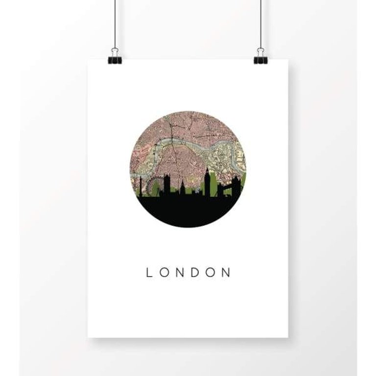 London City Skyline With Vintage London Map