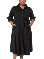 Poplin Shirtdress In Black - Black