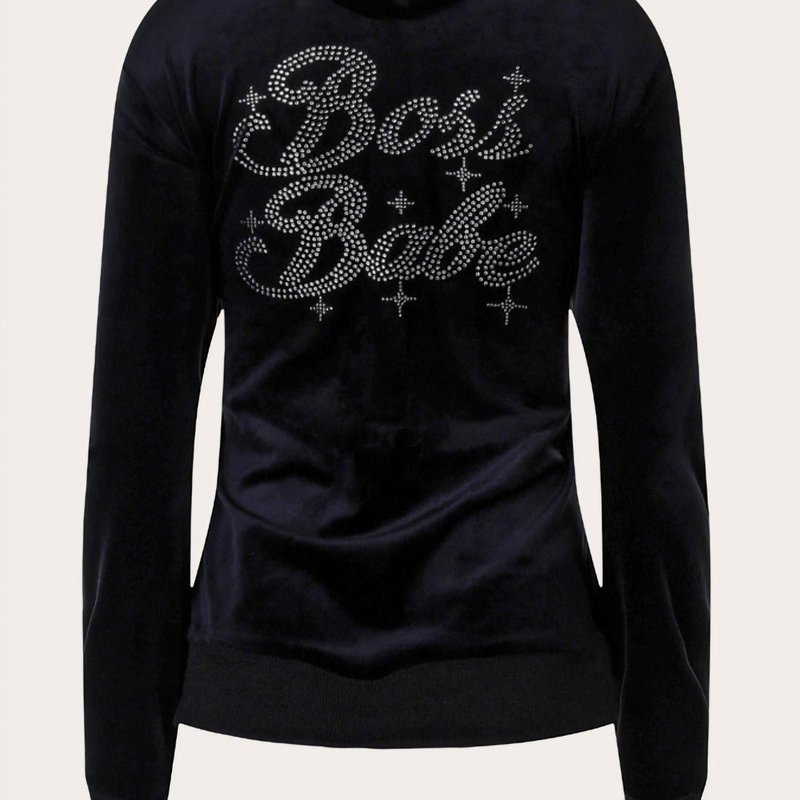 Shop Paris Hilton Sparkle Boss Babe Hoodie In Black